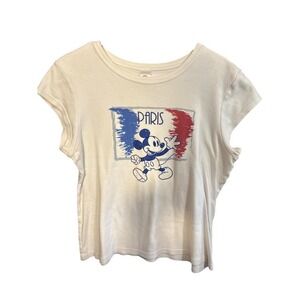 Vintage Disney Store Mickey Paris Womens White T-Shirt W/ Blue Rhinestones Size